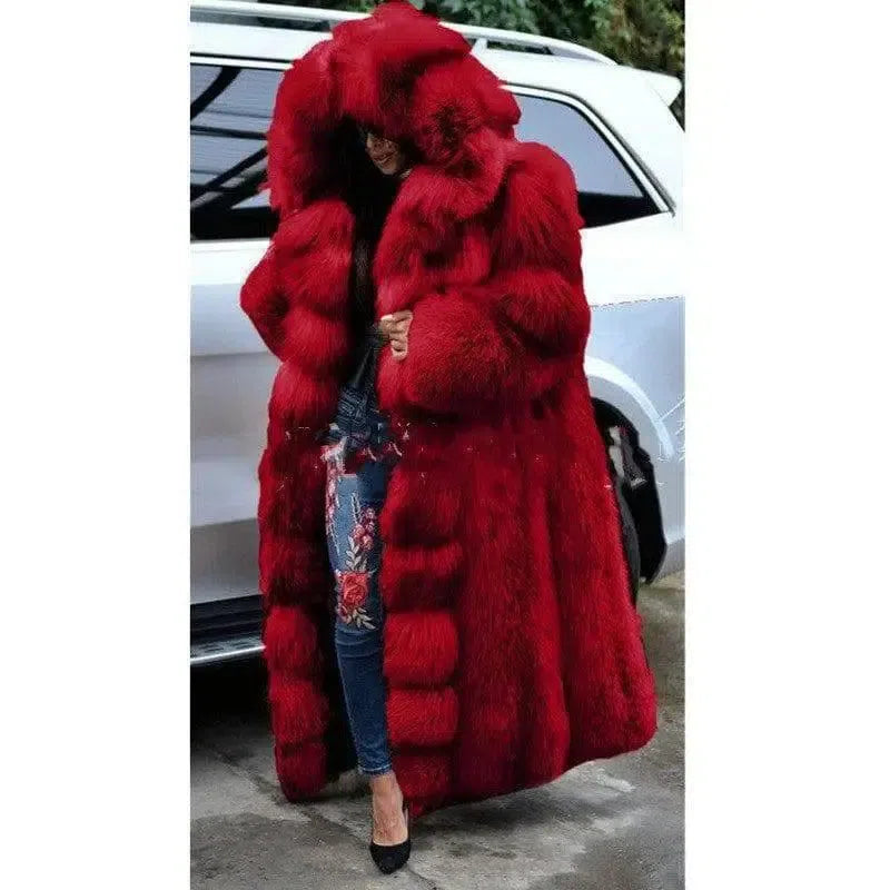 Faux Fur Coat Women Long Hooded Fur Coat-7