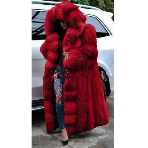 Faux Fur Coat Women Long Hooded Fur Coat-7
