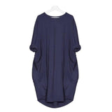 Feitong Plus Size Boho Womens Dress Ladies Casual Pocket-Navy Blue-11