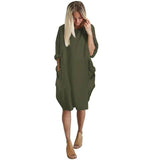 Feitong Plus Size Boho Womens Dress Ladies Casual Pocket-Army Green-8