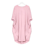 Feitong Plus Size Boho Womens Dress Ladies Casual Pocket-Pink-9