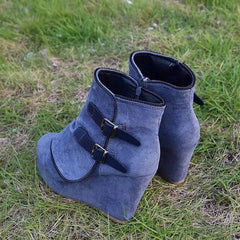 Female Booties With Wedge Heels Platform Boots Women Winter-Grey-2