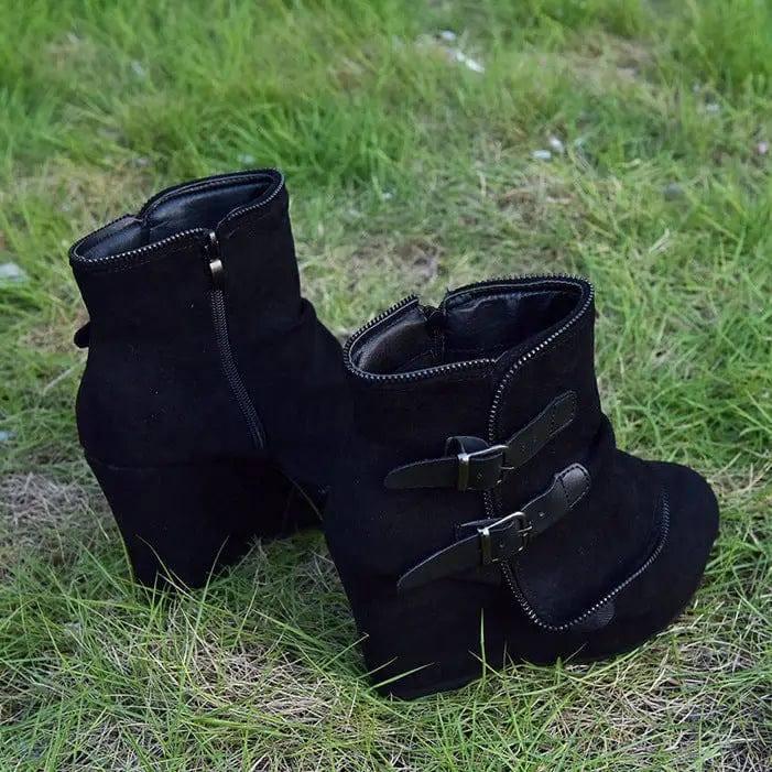 Female Booties With Wedge Heels Platform Boots Women Winter-Black-3
