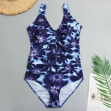 Five-Color Plus Size Fat Woman Swimsuit Plus Fat-DarkBlue-4