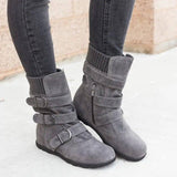 Flat large size short boots women thick cotton boots-Grey-4