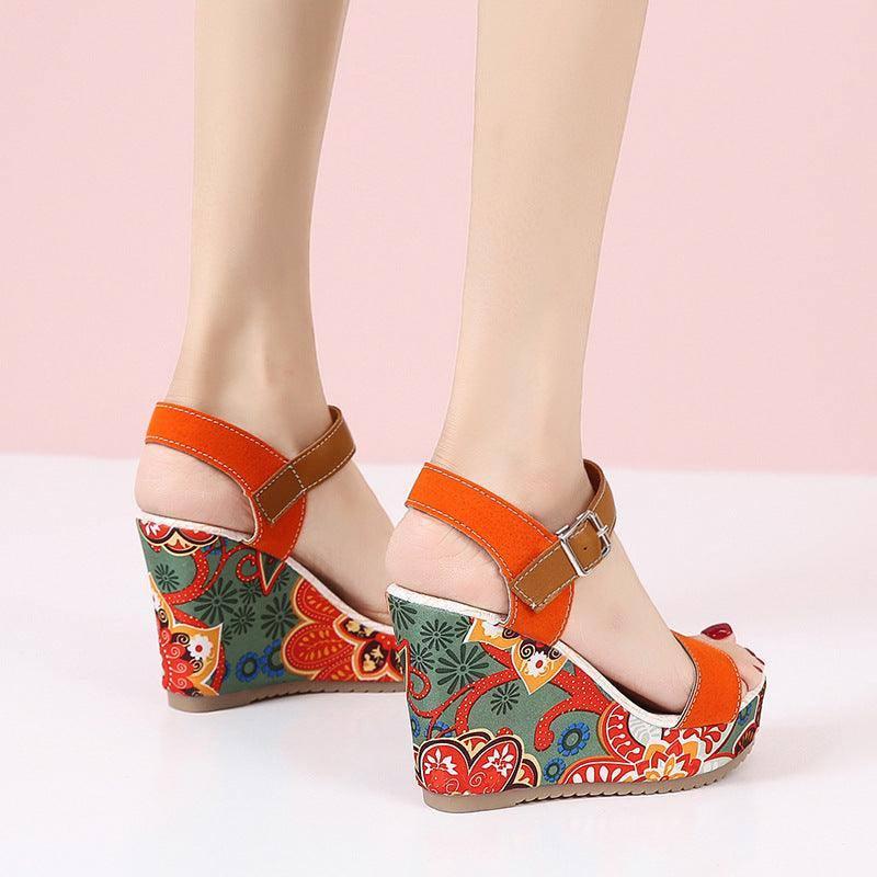 Floral Embroidered Sandals - Stylish Wedge Design-4