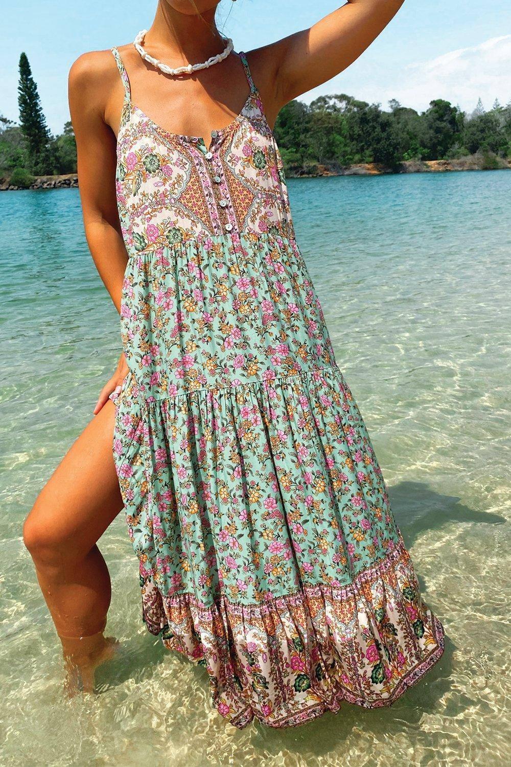 Floral High Waist Dress Women-Bohemian Style Dress-6