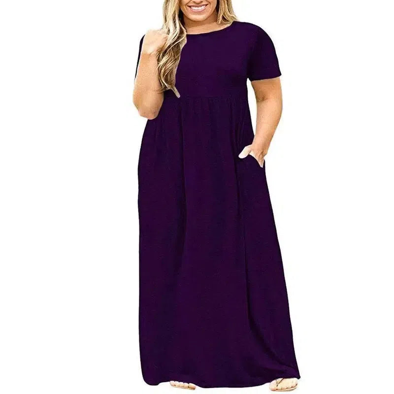 Big size Dress Women Summer Large Size Short Sleeve Print Wear-Resistant Long Dress Plus Size Fat MM Women Clothing Maxi Dress-PURPLE-10