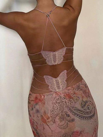 Floral Print Halter Spaghetti Straps Dress Sexy Slim-10