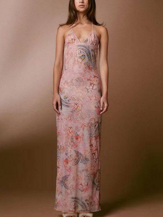 Floral Print Halter Spaghetti Straps Dress Sexy Slim-7