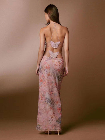 Floral Print Halter Spaghetti Straps Dress Sexy Slim-8