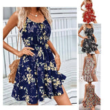 Floral Print Suspender Dress With Elastic Waist Design-1