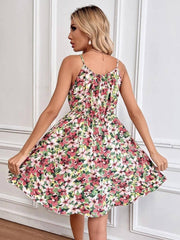 Floral Print Suspender Dress With Elastic Waist Design-3