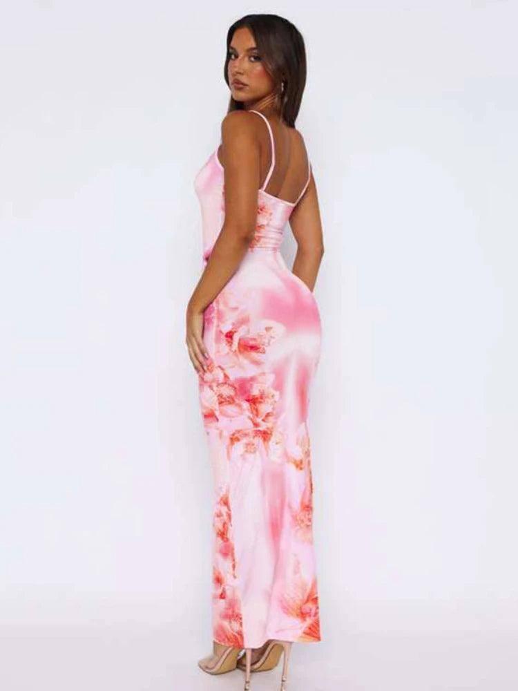 Floral Spaghetti Strap Maxi Dress - Sexy Backless Evening-2