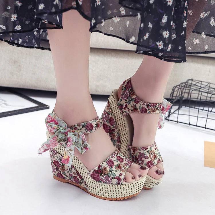 Floral Wedge Sandals: Stylish Summer Footwear-Pink-7