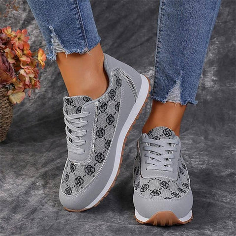 Flower Print Lace-up Sneakers Casual Fashion Lightweight-2