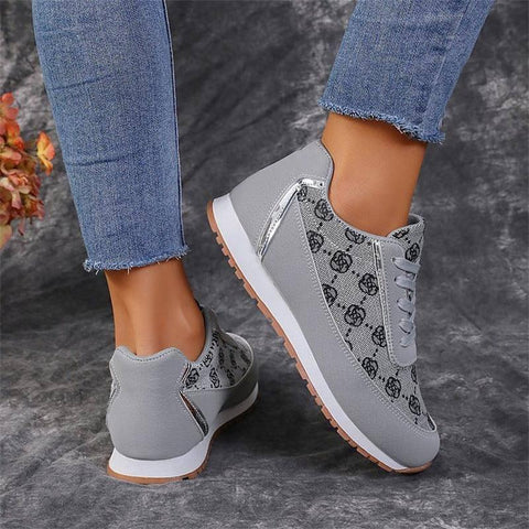 Flower Print Lace-up Sneakers Casual Fashion Lightweight-3