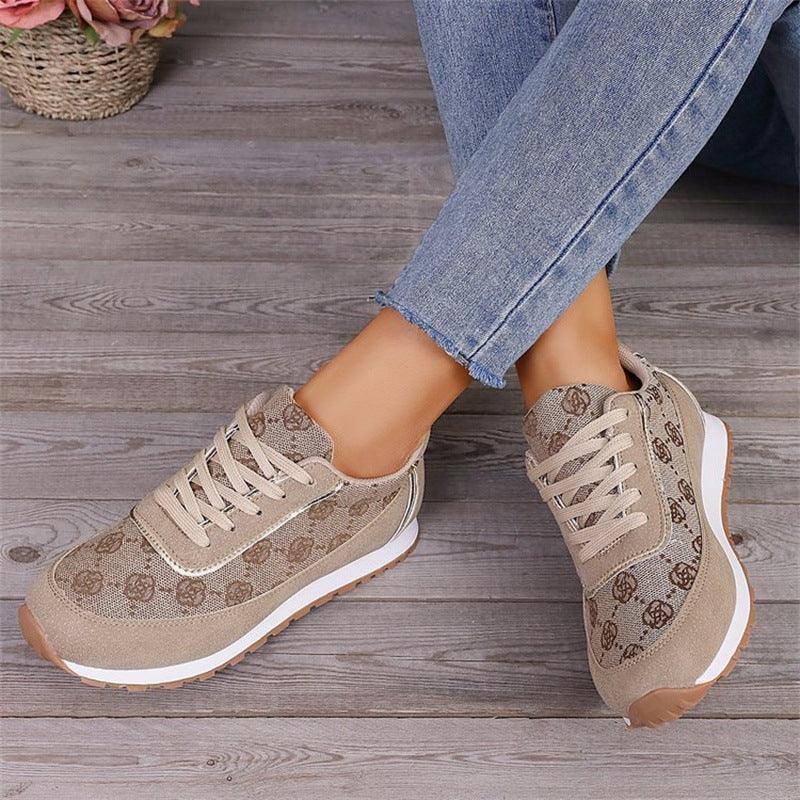Flower Print Lace-up Sneakers Casual Fashion Lightweight-4