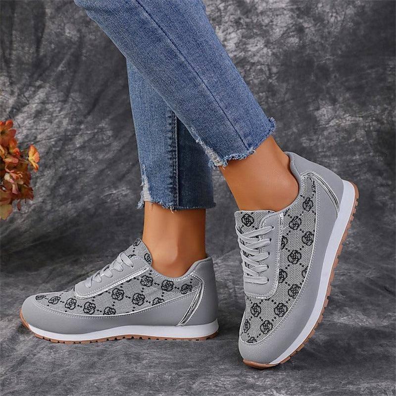 Flower Print Lace-up Sneakers Casual Fashion Lightweight-5