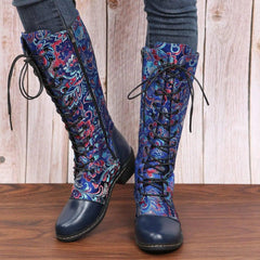 Flowers Print Long Boots WInter Retro Ethnic Style Shoes-4