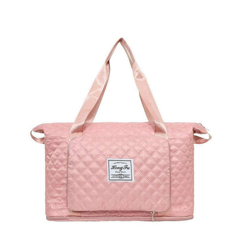 Foldable Travel Duffle Bag With Rhombus Sewing Design Large-Sweet Pink-14