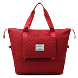 Foldable Travel Duffle Bag With Rhombus Sewing Design Large-Red-16