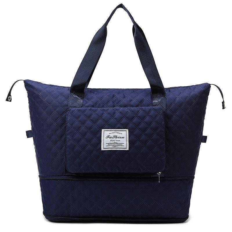 Foldable Travel Duffle Bag With Rhombus Sewing Design Large-Sapphire Blue-17