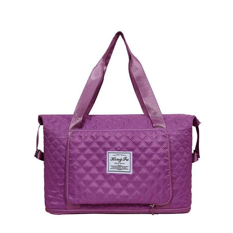 Foldable Travel Duffle Bag With Rhombus Sewing Design Large-Grape Purple-9
