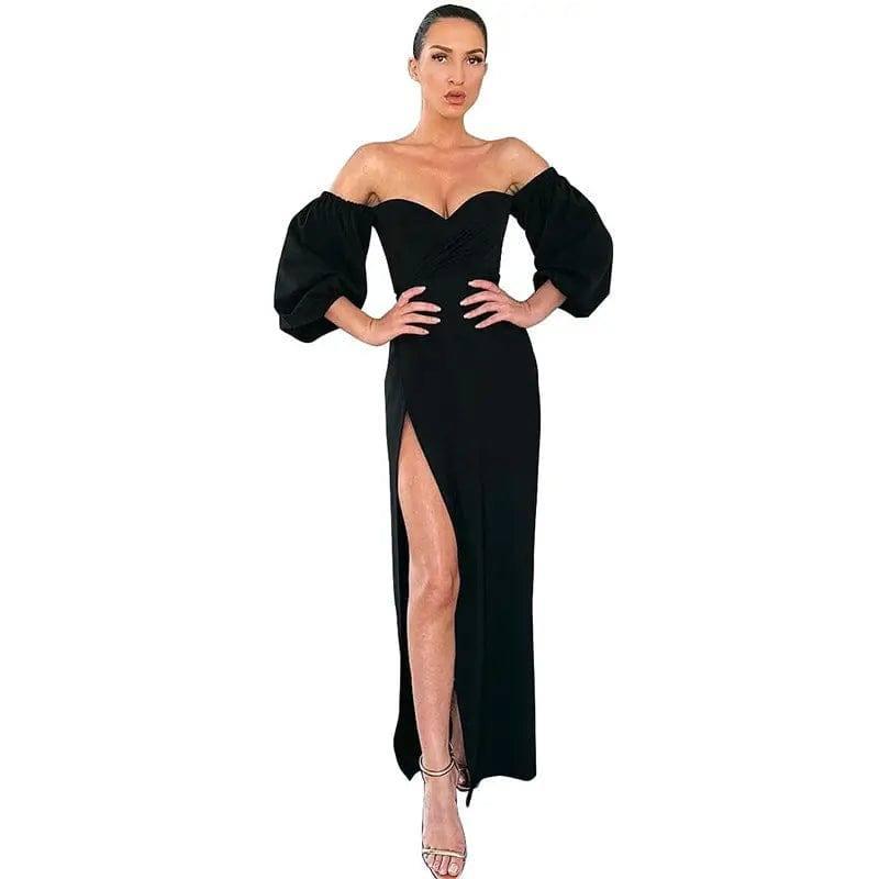Foreign style evening dress-Black-5