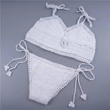 Foreign trade Bikini Bikini Hand Crochet striped swimsuit,-White-5