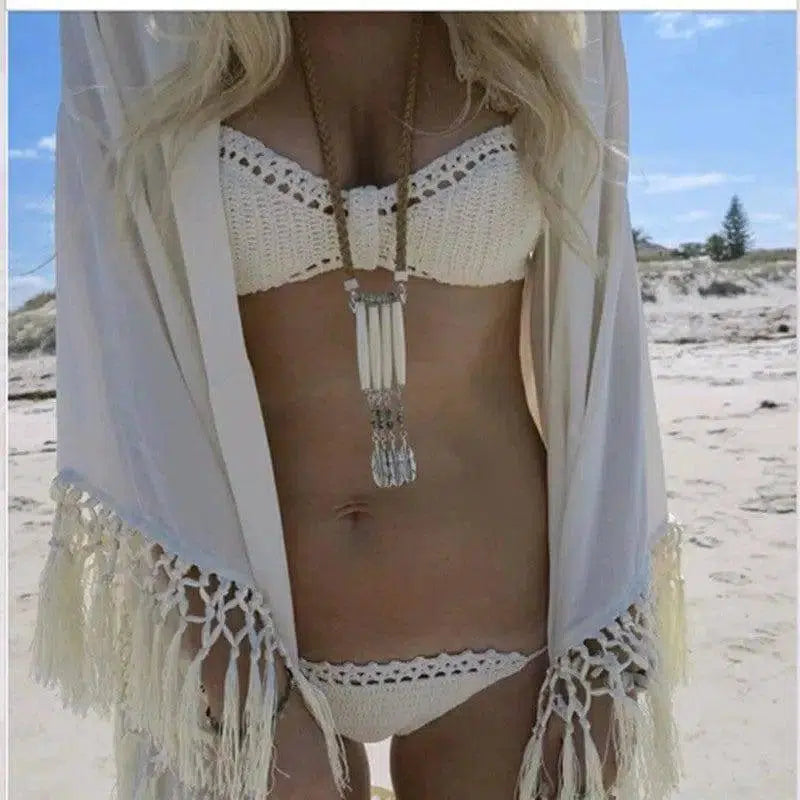 foreign trade explosion hook hand woven suit sexy bikinis-White-1