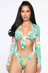 Foreign Trade Sexy High Waist Long Sleeve Printed Bikini-1