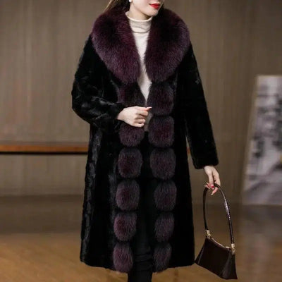 Fox Fur Collar Mink Women's Coat-7