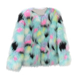 Fox fur round collarless short coat-4