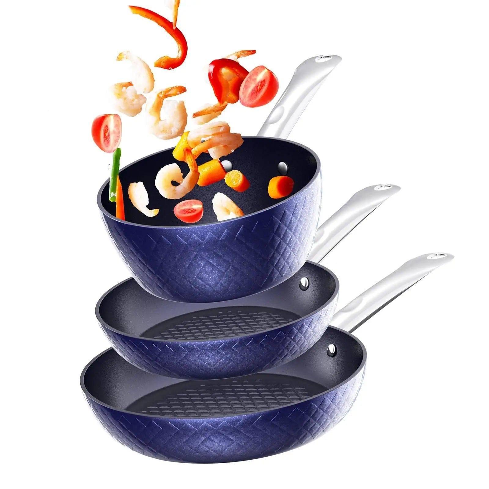 Frying Pan Sets Non Stick 3Pieces Blue 3D Diamond Cookware-default-1