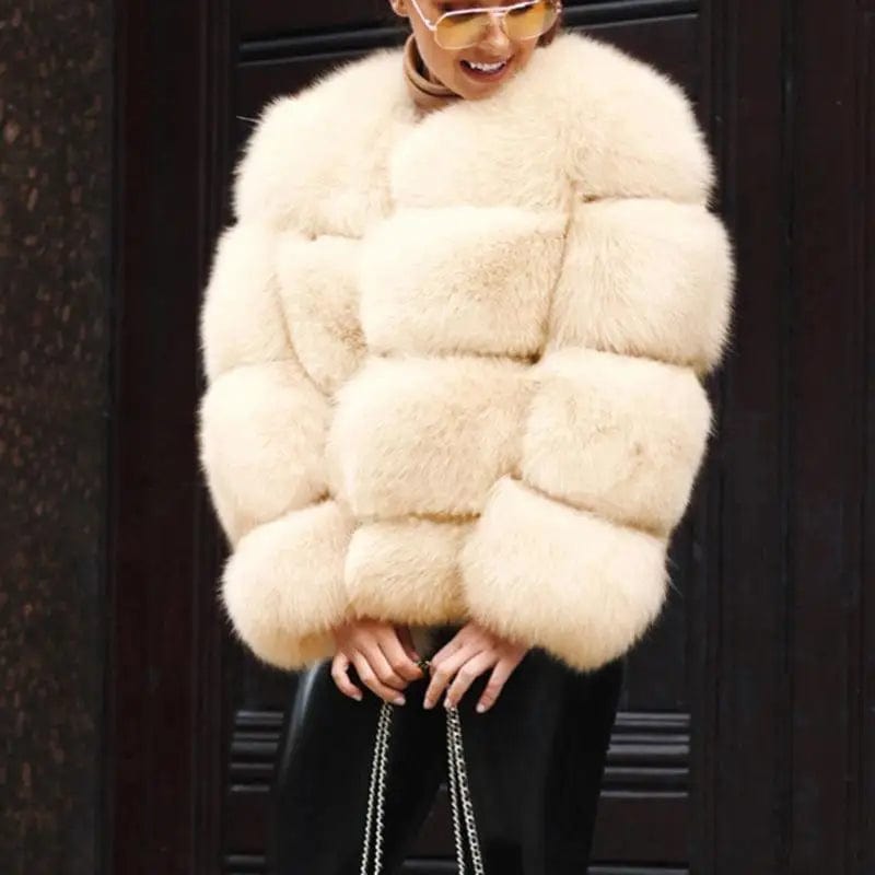 LOVEMI Fur coat Apricot / 2XL Lovemi -  New faux fur coat women coat fox fur short coat