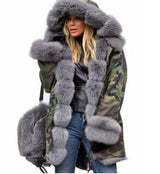 LOVEMI  Fur coat Army green grey / XL Lovemi -  Women's fur collar coat