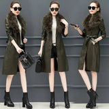 LOVEMI Fur coat Army Green / L Lovemi -  Fleece leather waist coat with fur collar