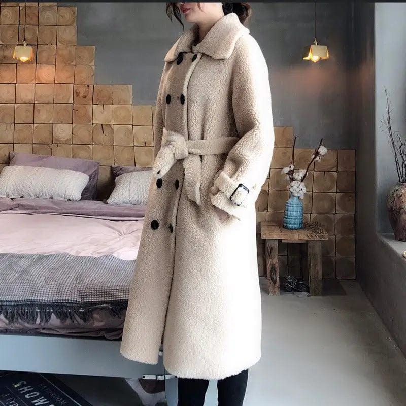 LOVEMI  Fur coat Beige / S Lovemi -  Fur Coat Women's Sheep Shearling Medium And Long Dream Grain