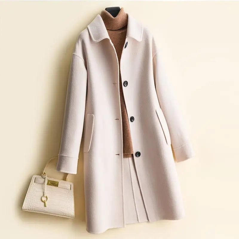 LOVEMI  Fur coat Beige / S Lovemi -  Mid-length women's woolen coat trench coat