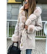 LOVEMI Fur coat Beige / S Lovemi -  Winter mid-length pie overcoming thick fur collar furry coat