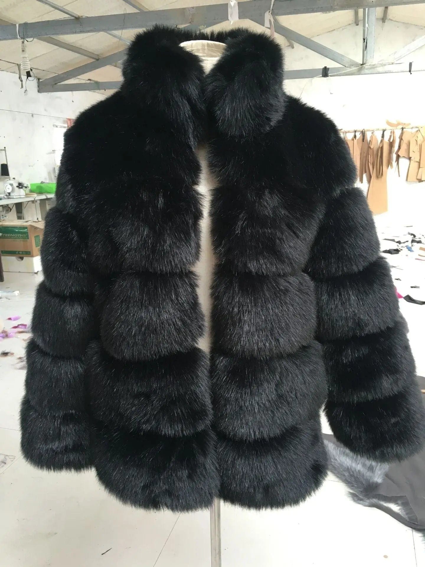 LOVEMI  Fur coat Black / 2XL Lovemi -  Faux fox fur coat
