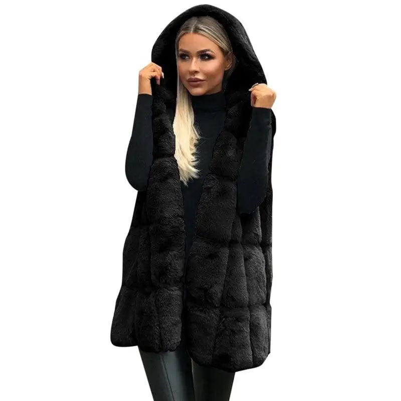 LOVEMI  Fur coat Black / 3XL Lovemi -  Hooded vest plush jacket