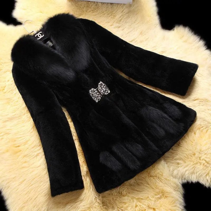 LOVEMI  Fur coat Black / 3XL Lovemi - Luxurious Mid-Length Mother Coat with Fox Fur Collar