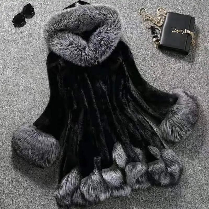 LOVEMI Fur coat Black / 9xl Lovemi -  Hooded faux mink coat