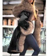 LOVEMI  Fur coat Black / L Lovemi -  Faux crystal fox fur collar fur collar hooded jacket