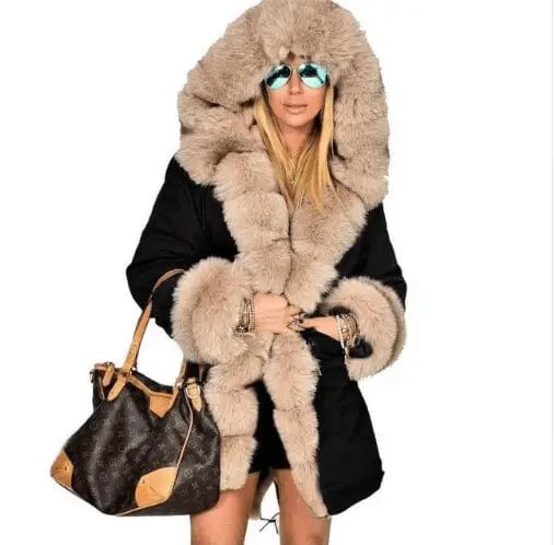 LOVEMI Fur coat Black / L Lovemi -  Large fur collar warm coat long hooded coat cotton coat