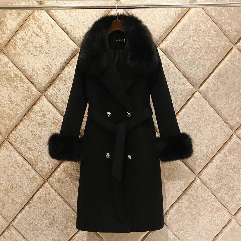 LOVEMI  Fur coat Black / L Lovemi -  Slim-fit Large Fur Collar Lengthened Thick Woolen Coat