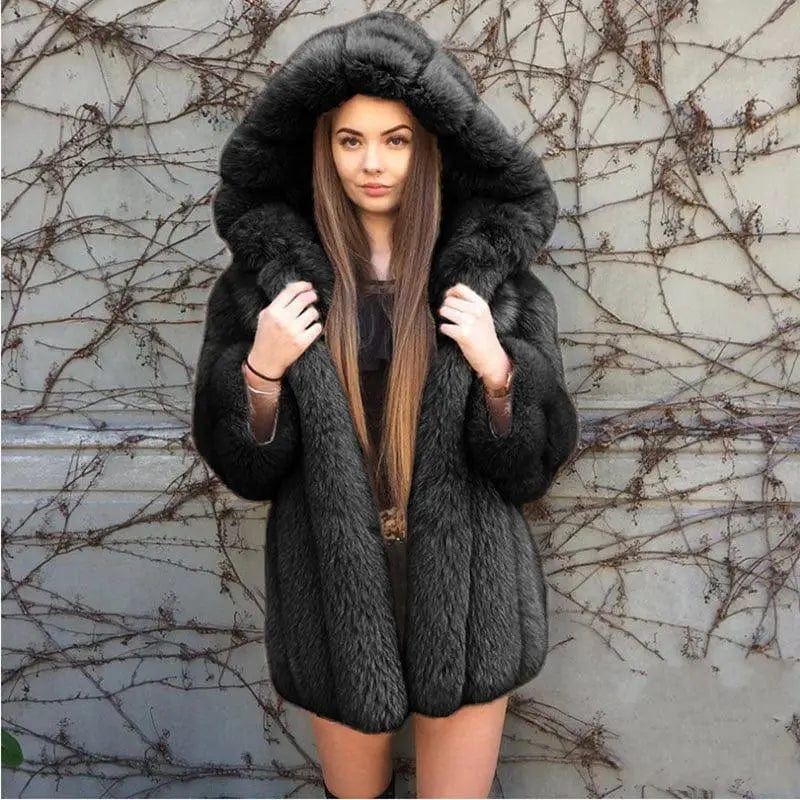 LOVEMI  Fur coat Black / M Lovemi -  Fashion Temperament Faux Fur Coat Women's Mid-length