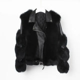 LOVEMI  Fur coat Black / M Lovemi -  Real fur grass motorcycle fox coat